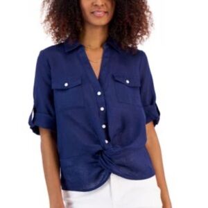 I.N.C International Concepts Linen Blouse with Twist Tie